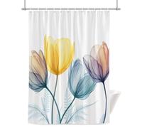 X-ray Floral Shower Curtain for Bathroom, Brown Yellow Tulip Flower Teal Leaf Spring Waterproof Cloth Fabric Bathroom Accessories Set with 12 Rust Proof Plastic Hooks, 60” x 72”