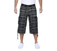 X RAY Men's Belted Cargo Long Shorts 18" Inseam Below Knee Length Multi Pocket 3/4 Capri Pants (Big and Tall Shorts for Men), Plaid Black, 36