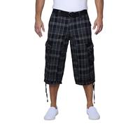 X RAY Men's Belted Cargo Long Shorts 18" Inseam Below Knee Length Multi Pocket 3/4 Capri Pants (Big and Tall Shorts for Men), Plaid Charcoal, 36