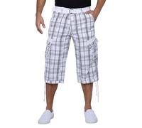 X RAY Men's Belted Cargo Long Shorts 18" Inseam Below Knee Length Multi Pocket 3/4 Capri Pants (Big and Tall Shorts for Men), Plaid White, 38