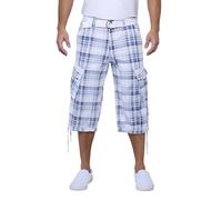 X RAY Men's Belted Cargo Long Shorts 18" Inseam Below Knee Length Multi Pocket 3/4 Capri Pants (Big and Tall Shorts for Men), Plaid Blue/White, 42
