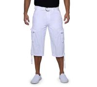 X RAY Men's Belted Tactical Cargo Long Shorts 18 Inch Inseam Below Knee Length Multi Pocket 3/4 Capri Pants, White/Opulent Garden, 22