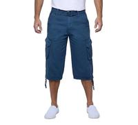 X RAY Men's Belted Tactical Cargo Long Shorts 18 Inch Inseam Below Knee Length Multi Pocket 3/4 Capri Pants, Majolica Blue, 22