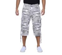 X RAY Men's Belted Tactical Cargo Long Shorts 18" Inseam Below Knee Length Multi Pocket 3/4 Capri Pants, White Camo, 36