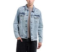 X RAY Mens Denim Jacket Washed Casual Trucker Jean Jacket for Men, Acid Blue - Ripped, S