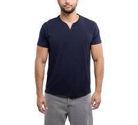 X RAY Men's Notch T-Shirt, Soft Cotton Short Sleeve Slim Fit Basic Split V Neck T Shirts for Men, Navy, Large