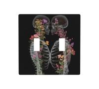 X-Ray Scan of Two Skull Flower Kissing Double Gang Toggle Light Cover Wall Plate Switch Decor Standard Size - 11.4x11.4cm