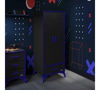 X Rocker Arcane Canvas 2 Door Wardrobe With Drawer - Black / Blue