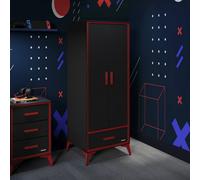 X Rocker Arcane Canvas 2 Door Wardrobe With Drawer - Black / Red