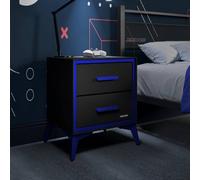 X Rocker Arcane Canvas Bedside Side Table With 2 Drawers - Black / Blue