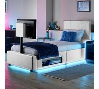 Ava Upholstered TV Bed with LED Lights Single 3ft White, white