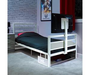 X-Rocker Basecamp Gaming Bed with Rotating TV Mount, Storage and Cable Management, Single 3ft Low Sleeper Bedstead, Metal Frame, Ideal for Kids Bedroom, Supports Up to 32" TV - White