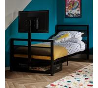X ROCKER Basecamp Single 3ft Gaming Bed Frame TV Mount Metal Storage Shelf BLACK