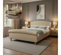 X Rocker Camille Upholstered Shadow Ottoman Bed - King - Natural Stone