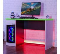 CarbonTek Gaming Desk with Wireless Charging and LED Lighting, white