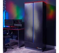 X Rocker Carbon-Tek 2 Door Wardrobe with Drawer & LED Lighting in Dark Grey X Rocker Dark Grey