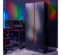 X Rocker Carbon Tek 2 Door Wardrobe With Drawer And LED Lights, Grey