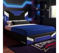 X ROCKER Cerberus MKII Gaming Bed Frame Faux Leather Upholstered, 3 Sizes - BLUE