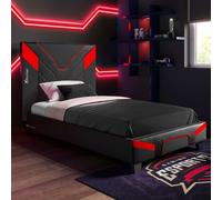 X ROCKER Cerberus MKII Gaming Bed Frame Faux Leather, 3 Sizes - CARBON RED