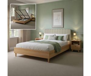 X Rocker Cooper Mixed Material Shadow Ottoman Bed- King Size - Oak/Natural in Medium Beige X Rocker Medium Beige King