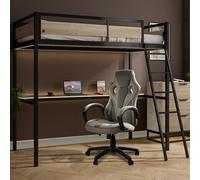 X-Rocker Denver Bunk Bed with Desk, High Sleeper with Desk, Single Loft Bed, with Soft Glow LED Lights, Ladder with Metal Frame, Studying Desk for