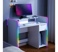 X Rocker Electra 110cm LED Gaming Desk with Wireless Charging & Drawer in White X Rocker White