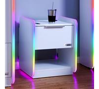 X Rocker Electra Bedside Table with Drawer, LED Lights & Charging in White X Rocker White
