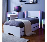 X Rocker Electra Single Bed with Trundle Drawers, Storage & LED Lights in White X Rocker White Single