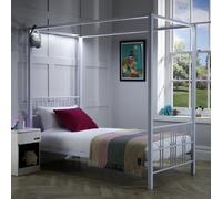 XR Living Fern 4 Poster Bed With White Soft Glow LED Light Double - White, Black