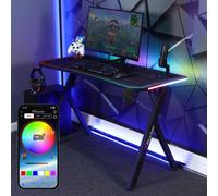 X Rocker Lumio 110Cm Led Gaming Desk With Full Mousepad - Carbon Black Rgb