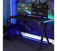 X-Rocker Lumio XL RGB Gaming Desk 140x60cm - App-Controlled Neo Motion Sync RGB, Large Carbon Fibre PC Desk with Cup Holder & Headphone Hook