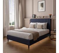 Maisie Upholstered Velvet Bed Frame with LED Lights X Rocker Navy Double