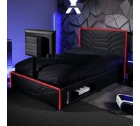 X Rocker Oracle Rgb Faux Leather Gaming Tv Bed - Double 4ft6 - Black, black