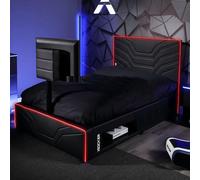 X Rocker Oracle TV Bed with LED Lighting & Underbed Media Storage in Black | Size: Small Double X Rocker Black Small Double