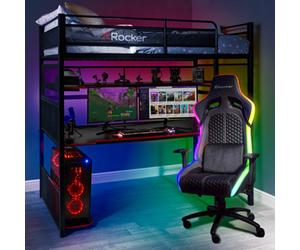X Rocker X-Rocker Battlebunk High Sleeper Gaming Bed Metal Single 3Ft Space Saving Bunk Bed With Desk And Shelving - Black
