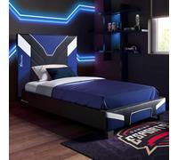 X Rocker X-Rocker Cerberus Gaming Bed, 3Ft Single Upholstered Bedstead Frame, Blue Black White With 90X190Cm Mattress Included