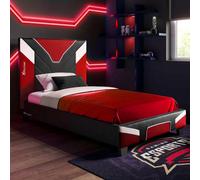 X Rocker X-Rocker Cerberus Gaming Bed, 3Ft Single Upholstered Bedstead Frame, Red Black White With 90X190Cm Mattress Included