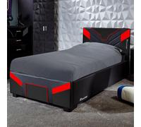 X Rocker X-Rocker Cerberus Ottoman Gaming Bed, 3Ft Single Upholstered Bedstead With Storage Carbon Red Black - 90X190Cm Mattress Included