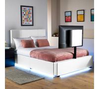 XR Living Ava Upholstered Tv Bed With Led Lights - Double 4ft6 - White, white