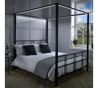 XR Living Fern 4 Poster Bed With White Soft Glow Led Light Double - Black, Black