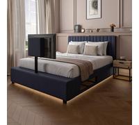 X Rocker Xr Living Maisie Velvet Ottoman Tv Bed With Under Frame Led Lights - Double - Navy Blue