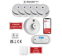 X-SENSE Smart Smoke Detectors, Carbon Monoxide & Heat Alarms With Base Station: 5 Smoke / 1 Heat / 1 Co