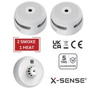 X-Sense Smoke Detectors And Heat Alarm Set - Battery Powered & Interlinkable - 2 Smoke / 1 Heat
