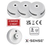 X-Sense Smoke Detectors And Heat Alarm Set - Battery Powered & Interlinkable - 3 Smoke / 1 Heat