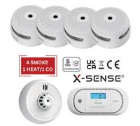 X-Sense Smoke, Heat & Co Alarm Set - Battery Powered & Interlinkable - 4 Smoke / 1 Heat / 1 Co