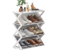 X-Shaped Ladder Shoe Rack| 4-Tier Space-Saving Shoe Storage Organizer for Entryway Dorm Bedroom| Easy Assembly PP & Stainless Steel Stand| White(D)