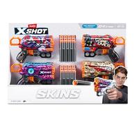 X-Shot Skins Menace Blaster 4pk - Includes: 4 X XSHOT Skins Menace Blaster, 24 X Air Pocket Technology Foam Dart - Weight: 1.2kg
