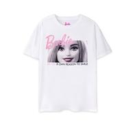 Barbie Womens T-Shirt | White Be Your Own Reason to Smile Graphic Tee for Ladies | Oversized Short-Sleeve Doll Apparel Top | Fashion Movie Daywear Merchandise Gift for Adults