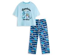 Vanilla Underground Sesame Street Cookie Monster Womens Blue Short Sleeve Long Leg Pyjama Set | 'Cookies and Chill' Cartoon Print | Fun Sleepwear & Lounging | Sesame Street Merch - X-Small