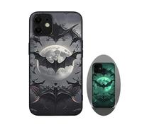 X spirit Gothic Bat Case for iPhone 12 - Spooky Moon Luminous Phone Cover - Cool Dark Aesthetic Whimsigoth Horror Style - Glow in the Dark Leather Finish Protective Back